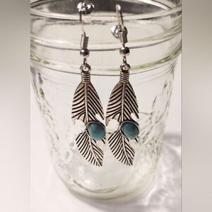earrings turquoise‎ feather dangle new d72